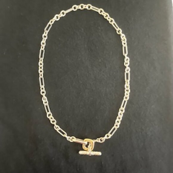 David Yurman Sterling Silver and  18K yellow gold  Figaro Chain Link Necklace - Picture 1 of 10